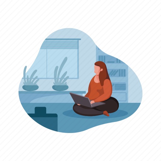 Workspace, office, space, home, woman, laptop, computer illustration - Download on Iconfinder