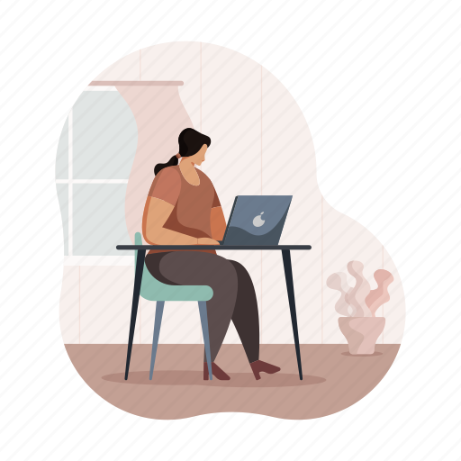 Workspace, woman, desk, computer, office illustration - Download on Iconfinder