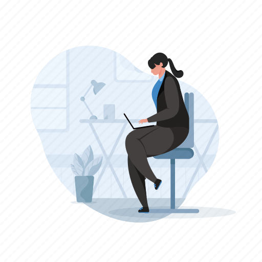 Workspace, woman, furniture, office, laptop, chair illustration - Download on Iconfinder
