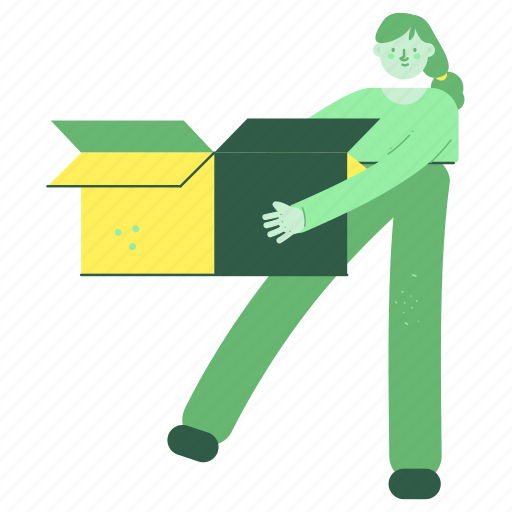 Delivery, woman, female, person, box, package, logistic illustration - Download on Iconfinder