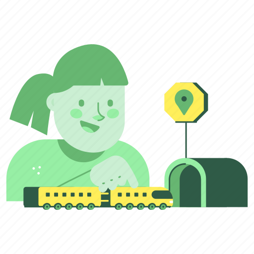 Transportation, woman, female, person, train, play, game illustration - Download on Iconfinder