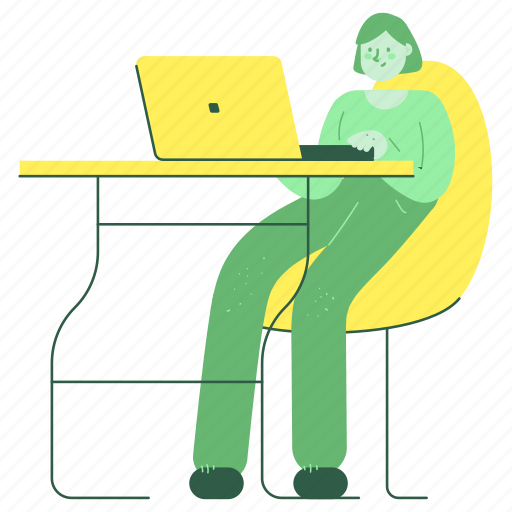 Workspace, woman, female, person, desk, computer, laptop illustration - Download on Iconfinder