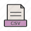 csv, data, document, extension, file, sign 