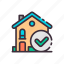 add, building, buy, check mark, home, house, real estate 