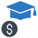 achievement, degree, diploma, dollar, hat
