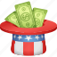 bills, donation, hat, money, paying taxes, taxes, uncle sam 