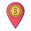 dollar, location, map, marker, pin 