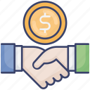 coin, dollar, finance, gesture, hand, handshake, money