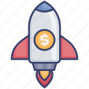 dollar, launch, money, rocket, start, startup, up