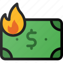 burn, fire, inflation, money, value