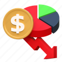 dollar, money, price, down, low, data, statistic, finance, icon, 3d, illustration 