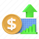dollar, money, price, statistic, up, high, finance, icon, 3d, illustration 