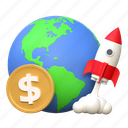 dollar, price, sky, rocket, high, global, finance, icon, 3d, illustration 