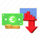euro, money, investment, portfolio, price, down, low, finance, icon, 3d, illustration 