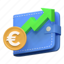 euro, wallet, money, investment, finance, icon, 3d, illustration 
