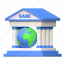 international, world, bank, service, finance, icon, 3d, illustration 