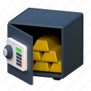 saving, gold, in, secure, locker, box, investment, finance, icon, 3d, illustration 
