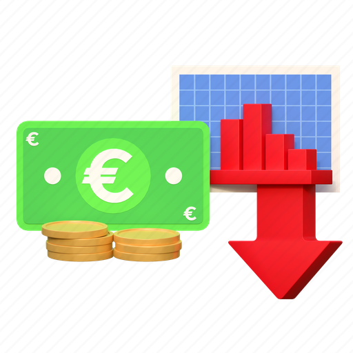 Euro, money, investment, portfolio, price, down, low 3D illustration - Download on Iconfinder