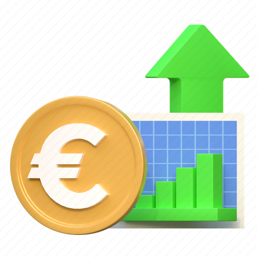 Euro, money, investment, price, up, high, finance 3D illustration - Download on Iconfinder