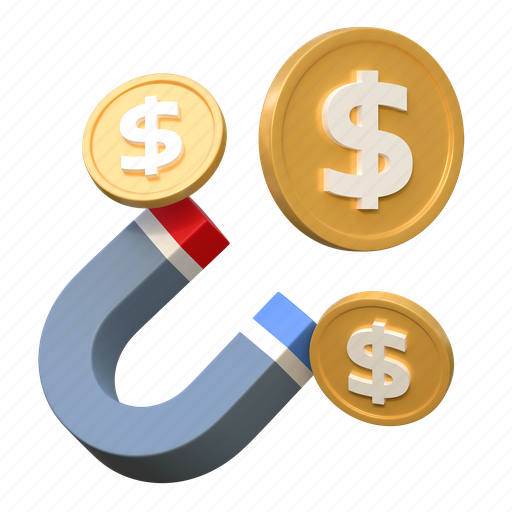 Magnet, pulling, dollar, coin, finance, icon, 3d 3D illustration - Download on Iconfinder