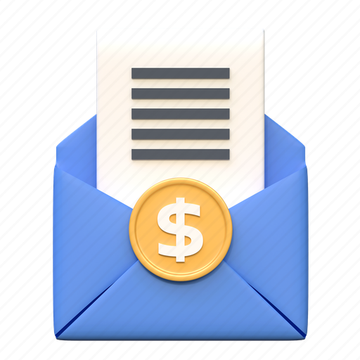 Sallary, payment, check, mail, finance, illustration 3D illustration - Download on Iconfinder