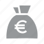 bag, currency, euro, finance, konnn, money, sign 