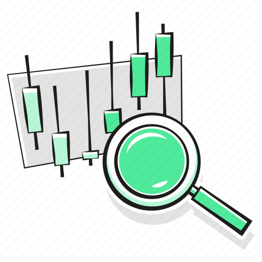 Trading, commerce, magnifying glass, finance, investment platform, invest, candle trading icon - Download on Iconfinder