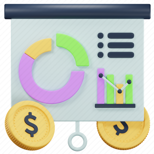 Presentation, infographic, report, analysis, chart, money, dollar 3D illustration - Download on Iconfinder
