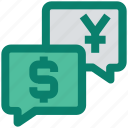 chat, conversation, currency, dollar, payment talk, yen
