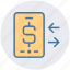arrow, dollar, dollar sign, exchange, mobile, online payment, smartphone 