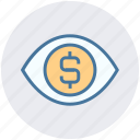 businessman, dollar sign, eye, finance, money, view, vision