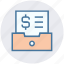 document, dollar sign, drawer, file, finance, paper 