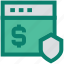 currency, dollar, online, security, shield, webpage 