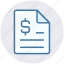 document, dollar sign, file, finance, paper, statement 