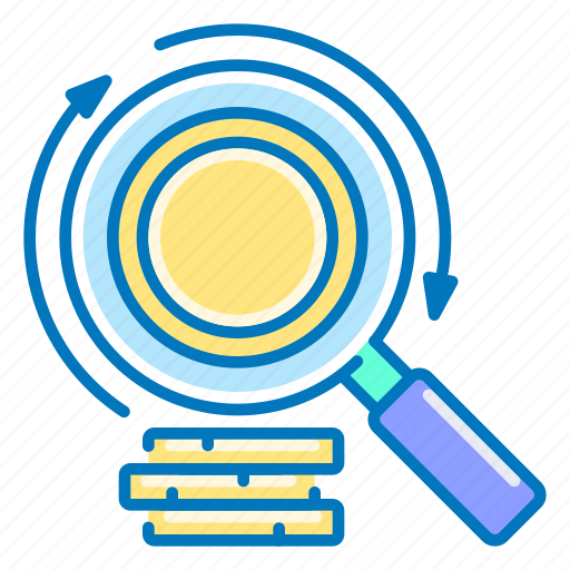 Financial, analytics, money, coins, magnifier, analysis icon - Download on Iconfinder