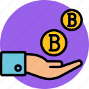 give bitcoin, bitcoin, hand, cryptocurrency, gift, give money, crypto