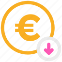 coin, down arrow, euro icon