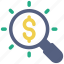 business, dollar, invest, money, search icon 