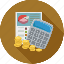 calc, calculator, coins, financial, graph
