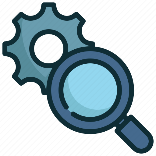 Cog, gear, wheel, setting, search, finding, magnifying icon - Download on Iconfinder