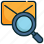 envelope, mail, message, check, search, finding, magnifying 
