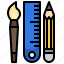 tools, ruler, pencil, brush 