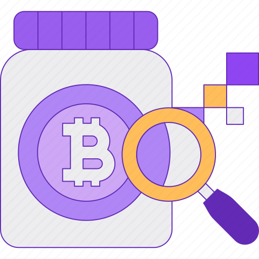 Bitcoin, cryptocurrency, finance, jar, magnifying icon - Download on Iconfinder