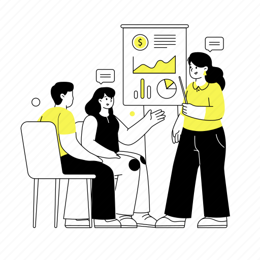 Fintech, finance, presentation, data, chart, discussion, graph illustration - Download on Iconfinder