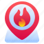 location, pin, map, fire, burn, point 