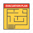 emergency, escape, evacuate, evacuation, exit, firefighting, plan