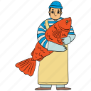 fishmonger, man, fishing, fisherman, fishery, seafood market, fish shop, seafood shop