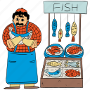 fishmonger stall, fishmonger, fish market, market, seafood market, seafood shop, fish seller