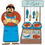 fishmonger stall, fishmonger, fish market, market, seafood market, seafood shop, fish seller 