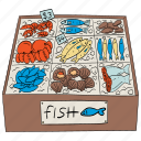 seafood stall, fishmonger stall, fishmonger, seafood, seafood market, seafood shop, fishing, food